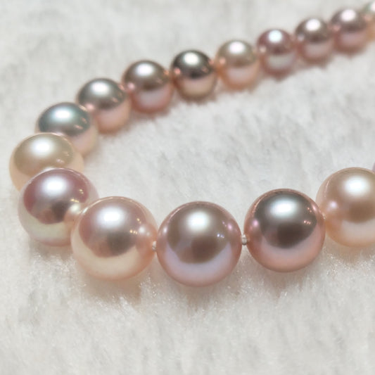 Amazing natural color FW pearl necklace round 10mm 14k gold clasp