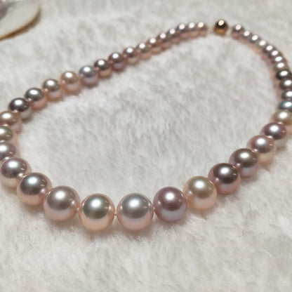 Amazing natural color FW pearl necklace round 10mm 14k gold clasp