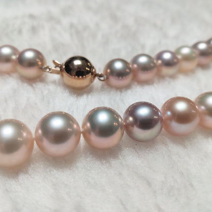 Amazing natural color FW pearl necklace round 10mm 14k gold clasp