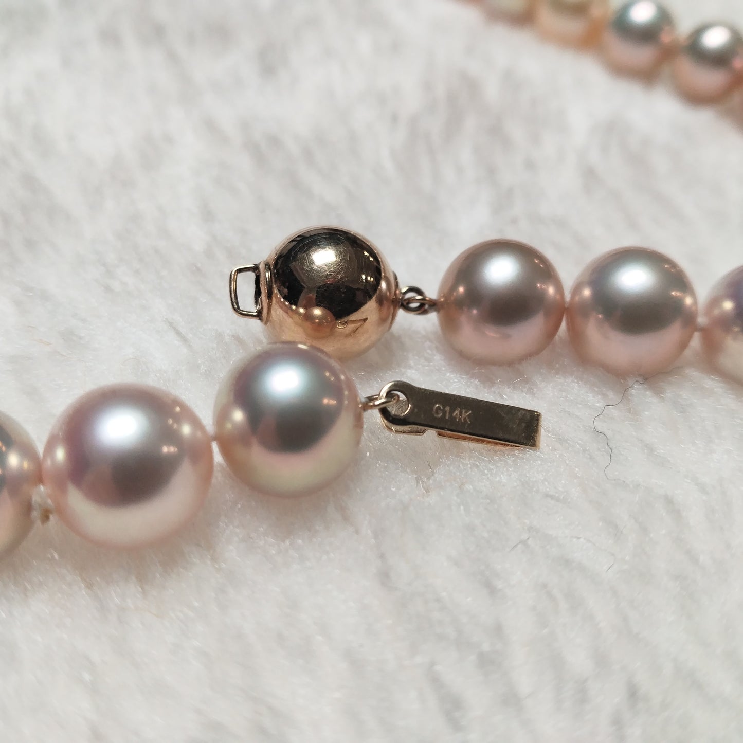 Amazing natural color FW pearl necklace round 10mm 14k gold clasp
