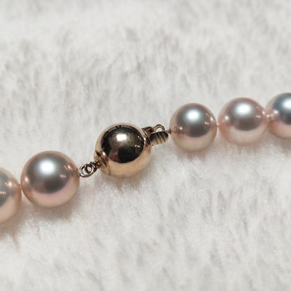 Amazing natural color FW pearl necklace round 10mm 14k gold clasp
