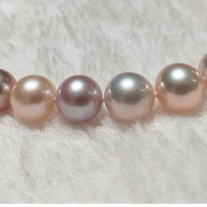 Amazing natural color FW pearl necklace round 10mm 14k gold clasp