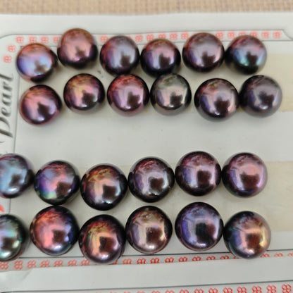 wow lots 12 pairs half drilled 12.5-13mm button half round black pearl for earring or pendant