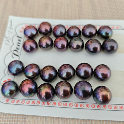 wow lots 12 pairs half drilled 12.5-13mm button half round black pearl for earring or pendant