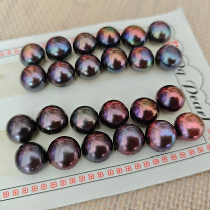 wow lots 12 pairs half drilled 12.5-13mm button half round black pearl for earring or pendant