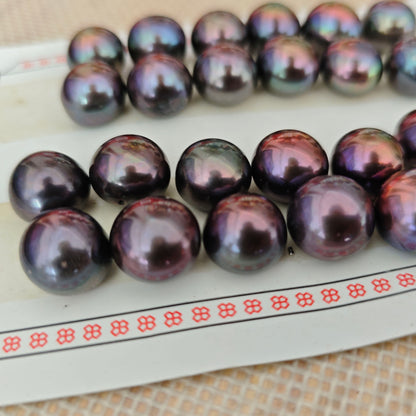 wow lots 12 pairs half drilled 12.5-13mm button half round black pearl for earring or pendant