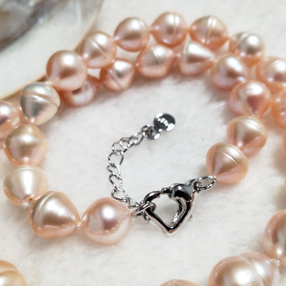 9-10*9-12mm drop rice pink cultured pearl choker necklace free shipping 16" with extra chain