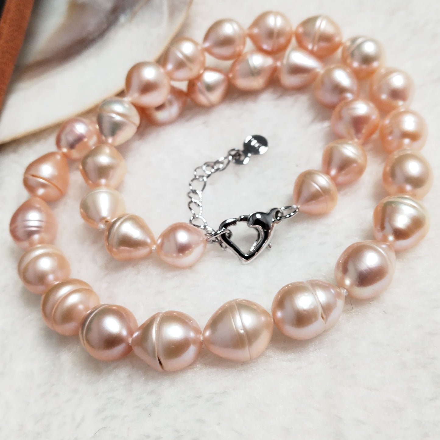 9-10*9-12mm drop rice pink cultured pearl choker necklace free shipping 16" with extra chain