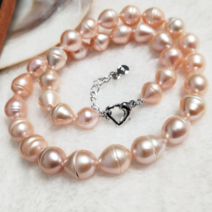 9-10*9-12mm drop rice pink cultured pearl choker necklace free shipping 16" with extra chain