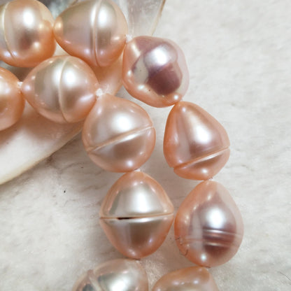 9-10*9-12mm drop rice pink cultured pearl choker necklace free shipping 16" with extra chain