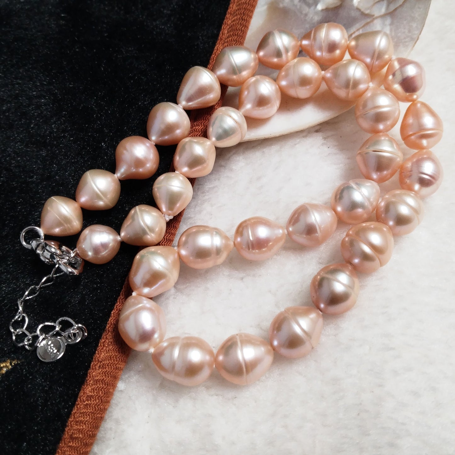9-10*9-12mm drop rice pink cultured pearl choker necklace free shipping 16" with extra chain