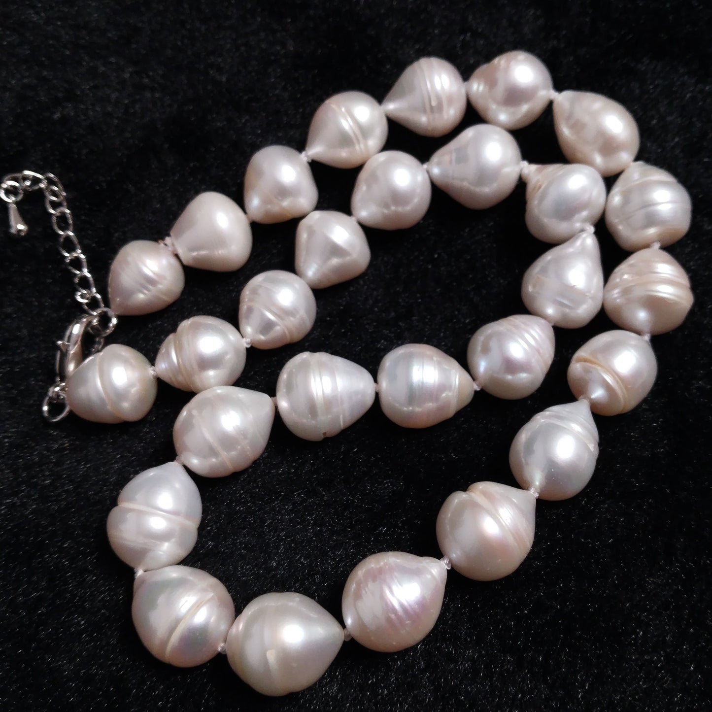 Big drop white freshwater pearl necklace 17" with extra chain 11-13*13-15mm size