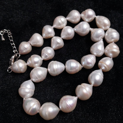 Big drop white freshwater pearl necklace 17" with extra chain 11-13*13-15mm size