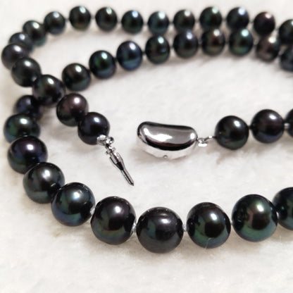 Genuine cultured pearl black necklace 17" 7-8mm round free shipping