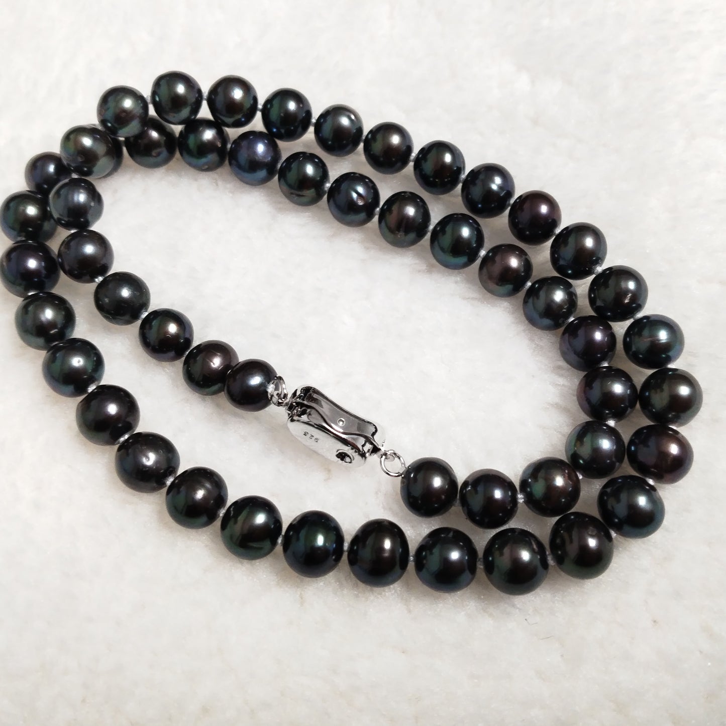 Genuine cultured pearl black necklace 17" 7-8mm round free shipping
