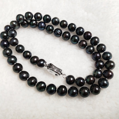 Genuine cultured pearl black necklace 17" 7-8mm round free shipping