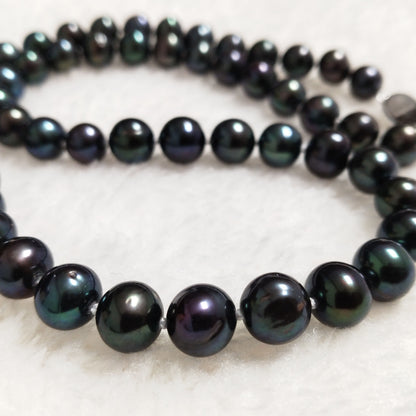Genuine cultured pearl black necklace 17" 7-8mm round free shipping