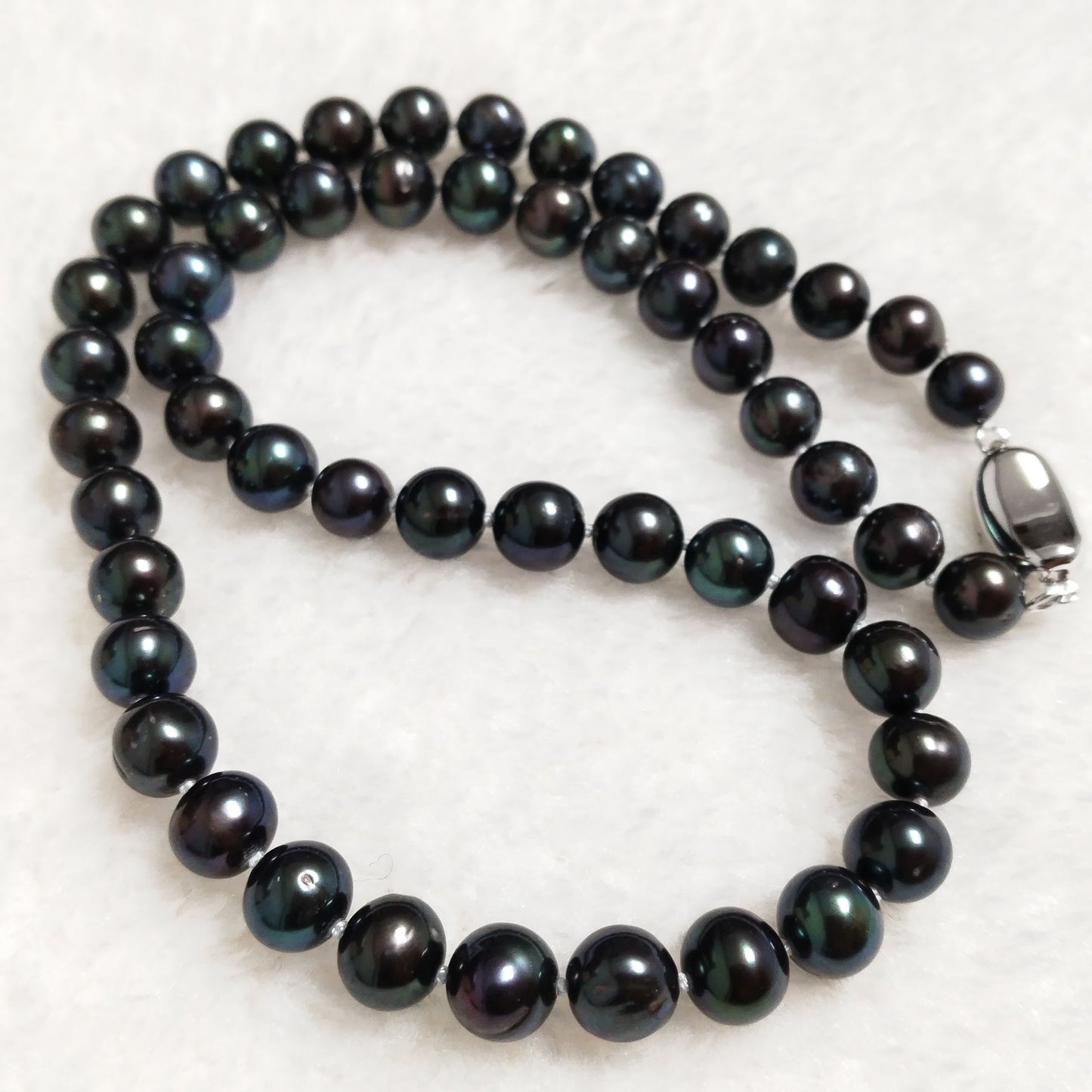 Genuine cultured pearl black necklace 17" 7-8mm round free shipping
