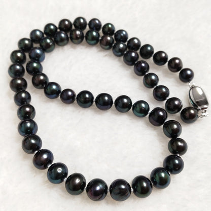 Genuine cultured pearl black necklace 17" 7-8mm round free shipping