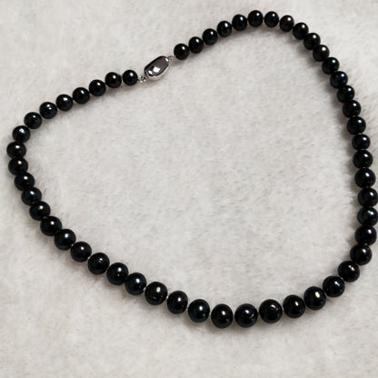 Genuine cultured pearl black necklace 17" 7-8mm round free shipping