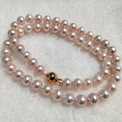 AAA Perfect round 7-8mm special seldom color FW pearl 17" necklace for women gold plated ball clasp