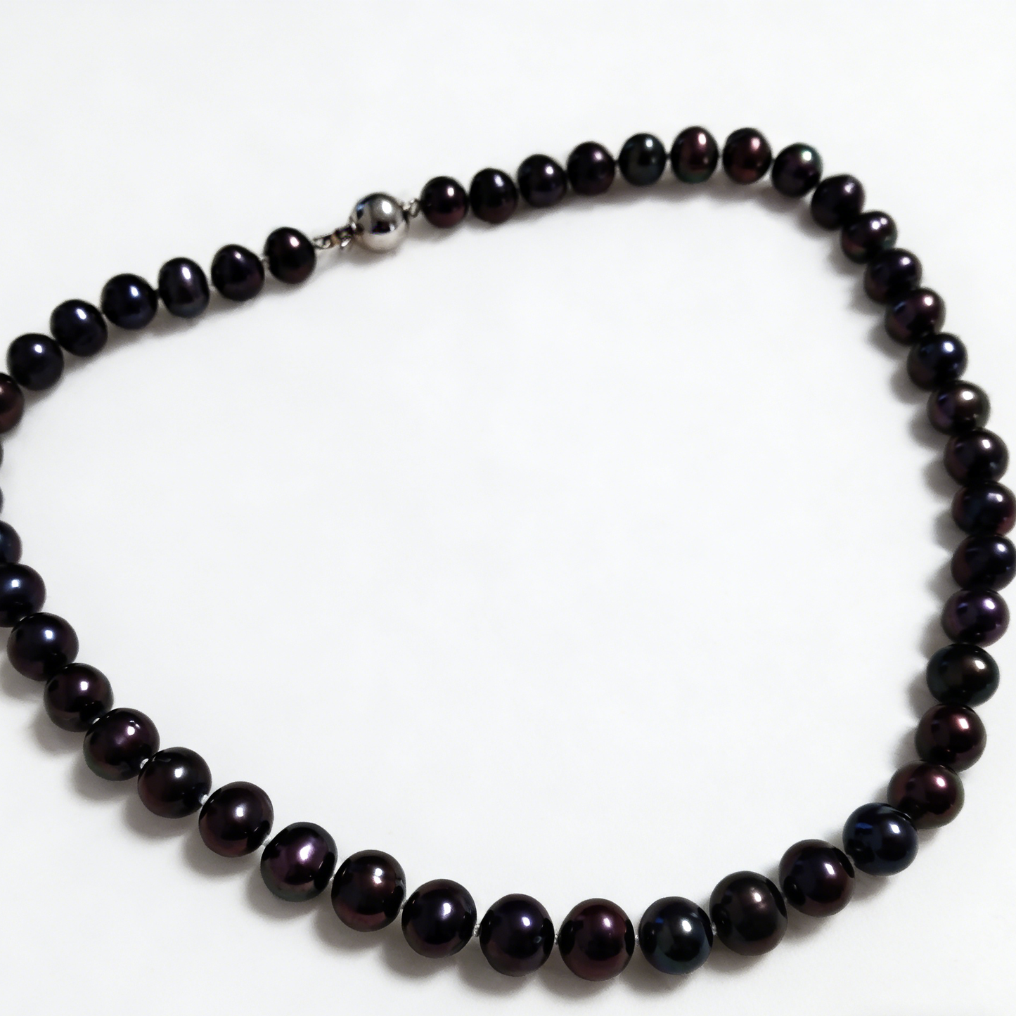 9-10mm black cultured pearl necklace for women ball clasp 17"