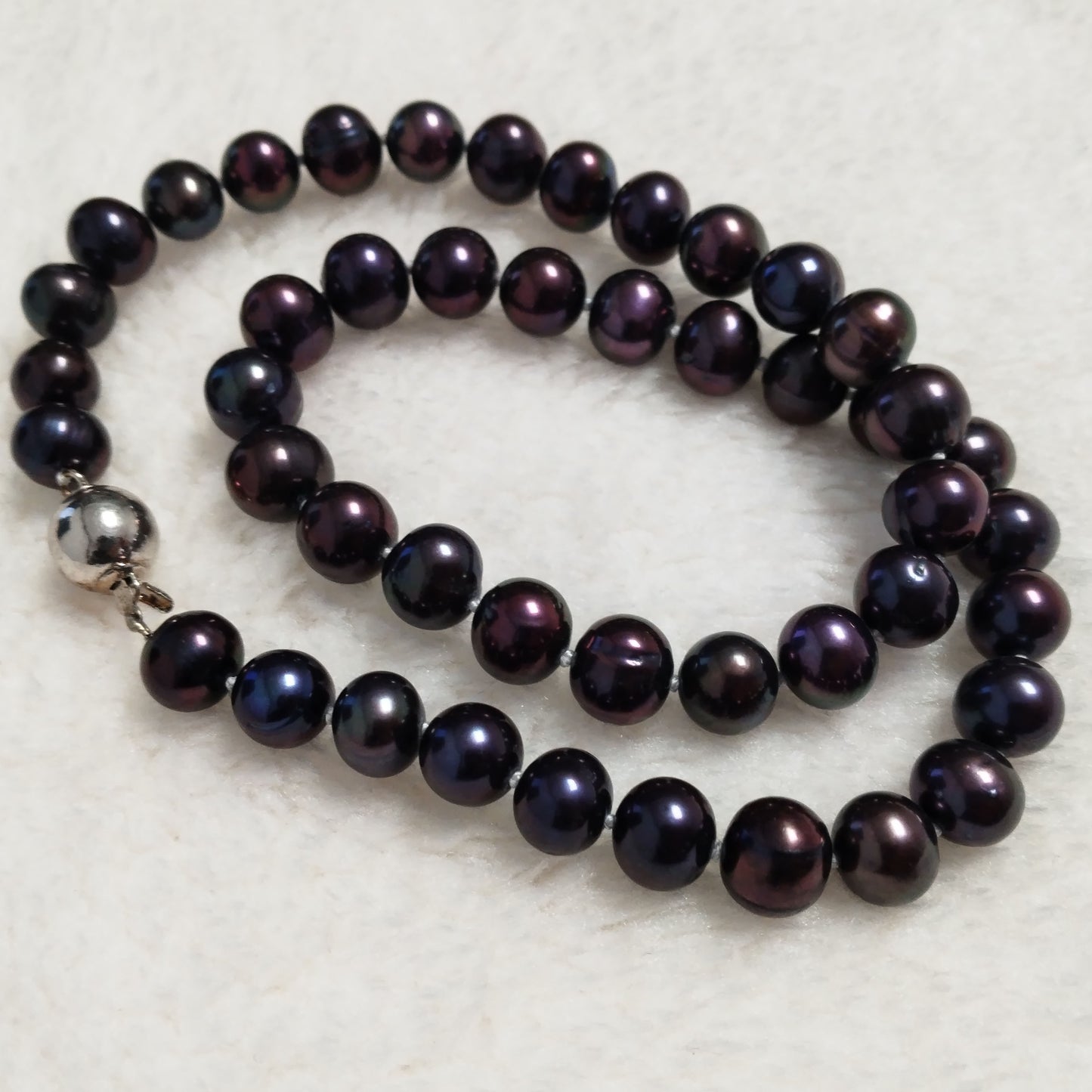 9-10mm black cultured pearl necklace for women ball clasp 17"