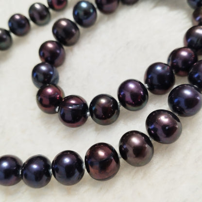 9-10mm black cultured pearl necklace for women ball clasp 17"