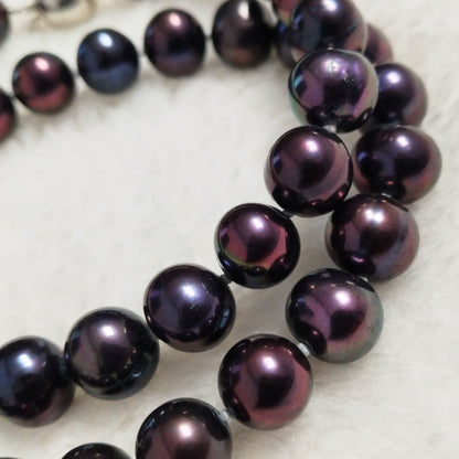 9-10mm black cultured pearl necklace for women ball clasp 17"