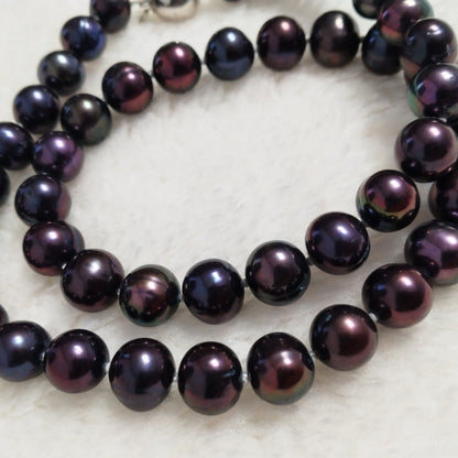 9-10mm black cultured pearl necklace for women ball clasp 17"