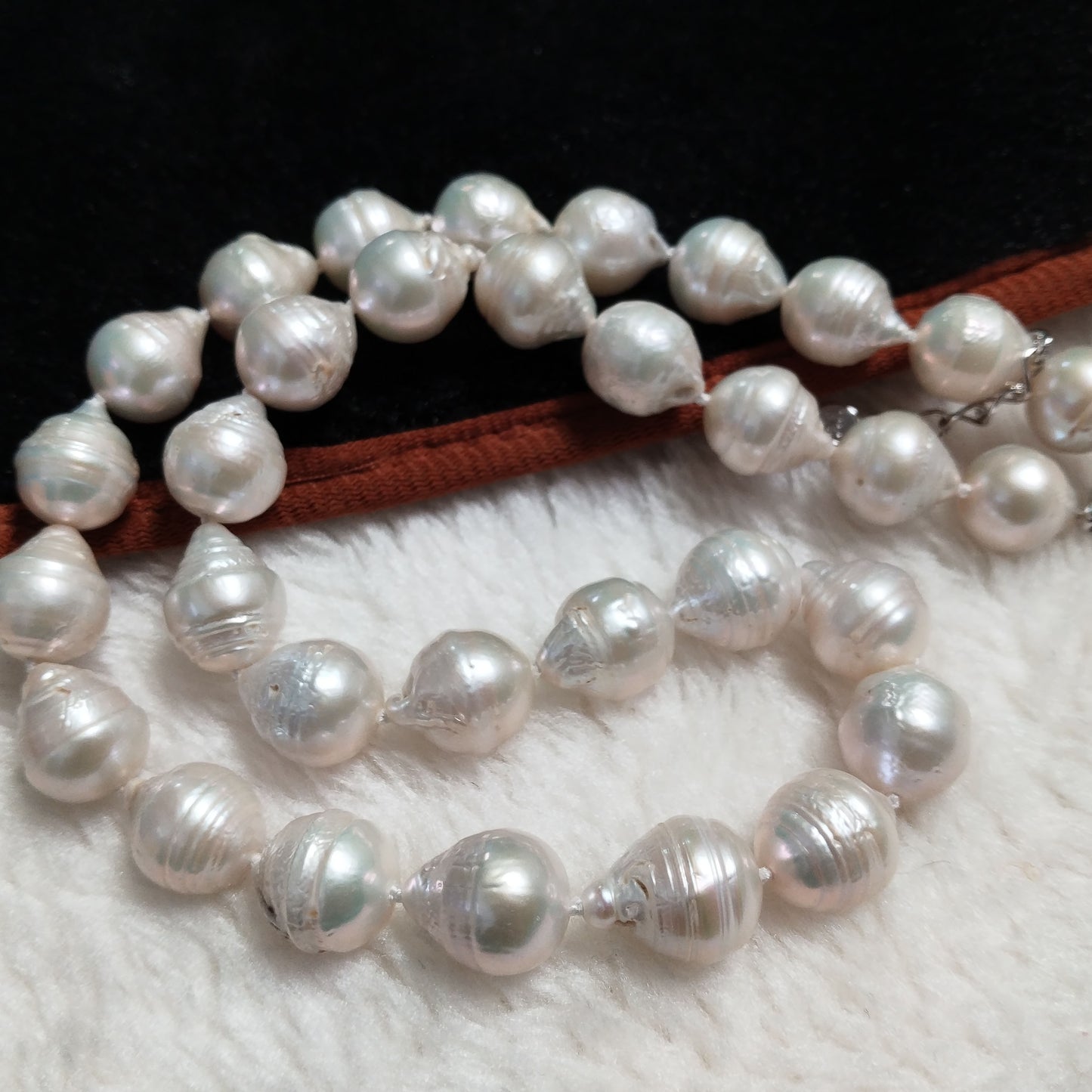 Baroque rice 10-11*11-13mm white natural pearl necklace