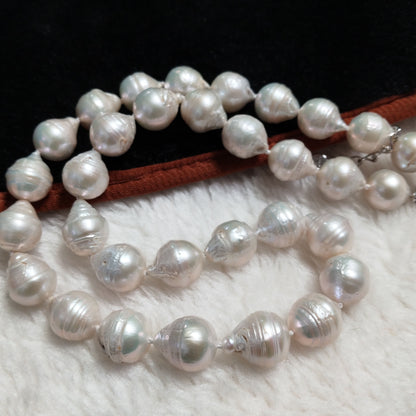 Baroque rice 10-11*11-13mm white natural pearl necklace