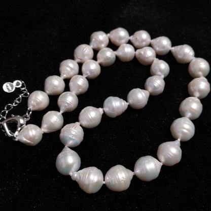 Baroque rice 10-11*11-13mm white natural pearl necklace