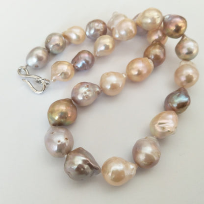 Gorgeous 12-16mm Natural Nucleated Baroque Pearl Necklace choker 17"