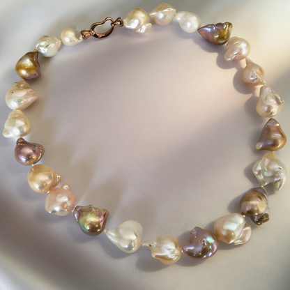 Gorgeous 12-16mm Natural Nucleated Baroque Pearl Necklace choker 17"