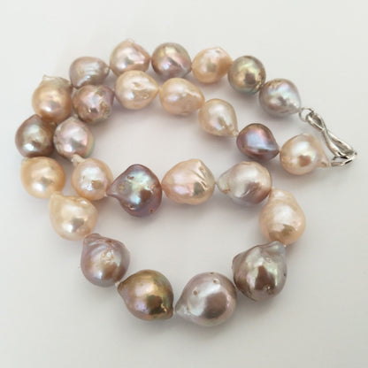 Gorgeous 12-16mm Natural Nucleated Baroque Pearl Necklace choker 17"