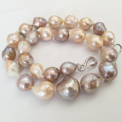 Gorgeous 12-16mm Natural Nucleated Baroque Pearl Necklace choker 17"