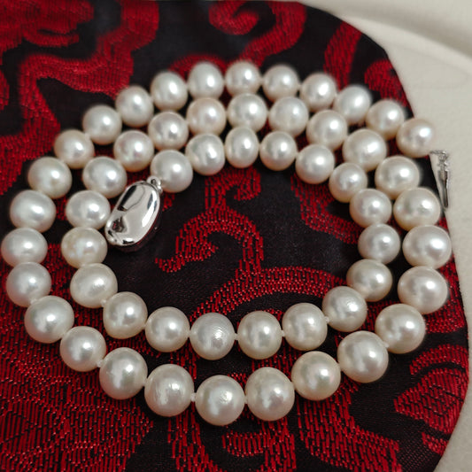 AA 8MM Round white cultured pearl necklace 17" #63201