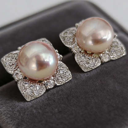 Fashion style 9-11mm purple freshwater pearl set pendant earring and ring zircon :J63312