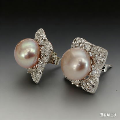 Fashion style 9-11mm purple freshwater pearl set pendant earring and ring zircon :J63312
