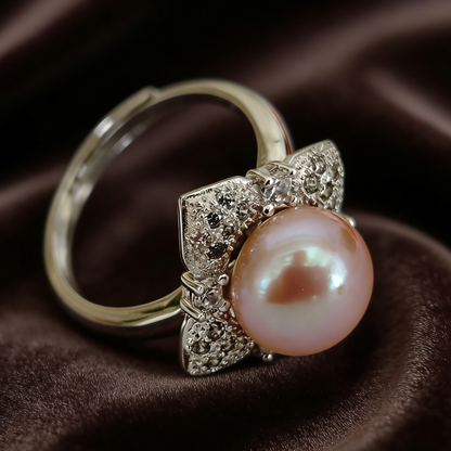 Fashion style 9-11mm purple freshwater pearl set pendant earring and ring zircon :J63312